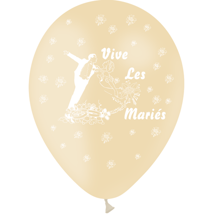 8 Ballons Latex HG95 Vive les Mariés Couple Ivoire - PMS