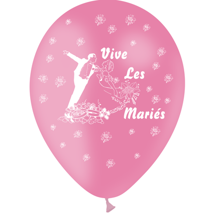 8 Ballons Latex HG95 Vive les Mariés Couple Rose - PMS
