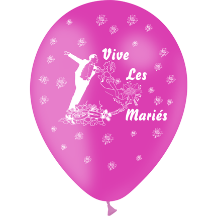 8 Ballons Latex HG95 Vive les Mariés Couple Fuchsia - PMS
