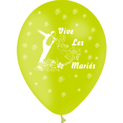 8 Ballons Latex HG95 Vive les Mariés Couple Limette - PMS