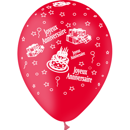 8 Ballons Latex HG95 Joyeux Anniversaire Rouge - PMS