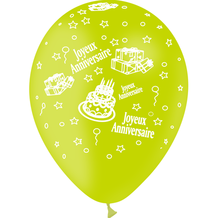 8 Ballons Latex HG95 Joyeux Anniversaire Limette - PMS