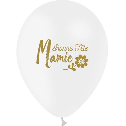 25 Ballons latex HG112 Bonne Fête Mamie Blanc - PMS