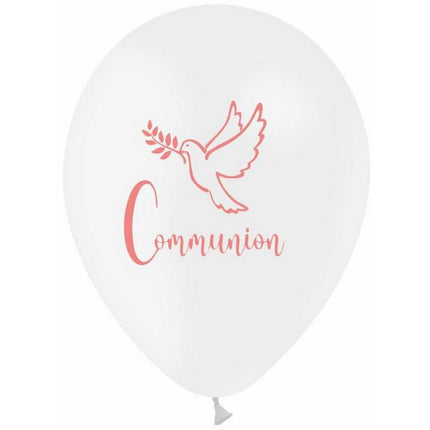 10 Ballons Latex HG112 Communion Blanc impression Rose - PMS