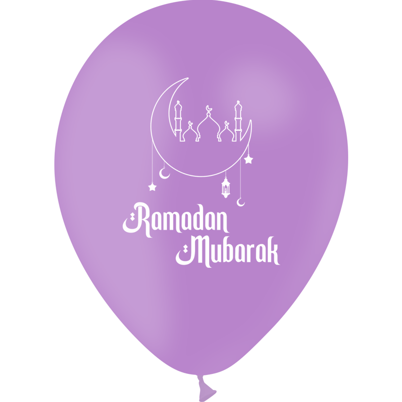 10 Ballons Latex 30cm Ramadan Mubarak Lilas - PMS