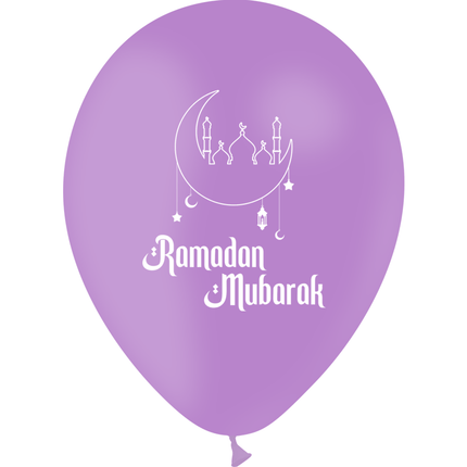 10 Ballons Latex 30cm Ramadan Mubarak Lilas - PMS