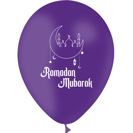 10 Ballons Latex 30cm Ramadan Mubarak Violet - PMS