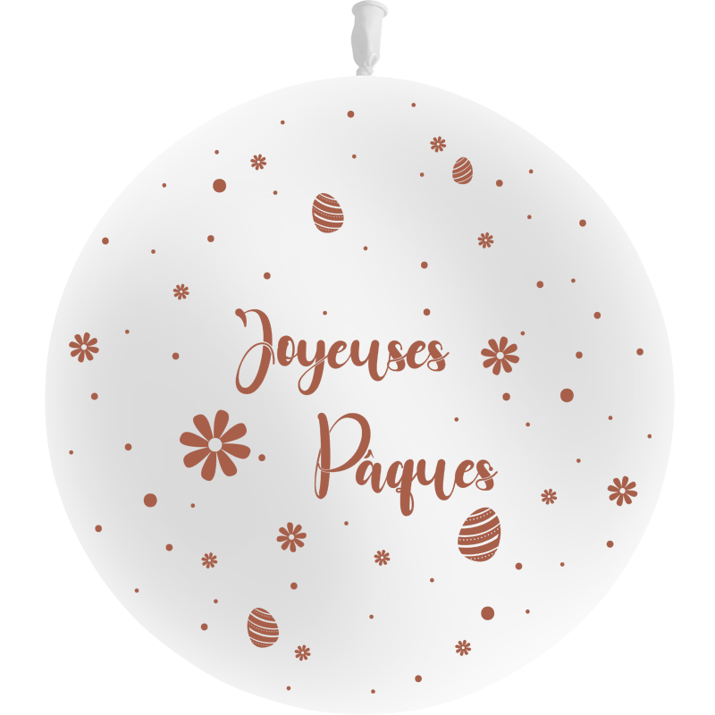 1 Ballon Latex 3' Joyeuses Pâques Blanc - PMS