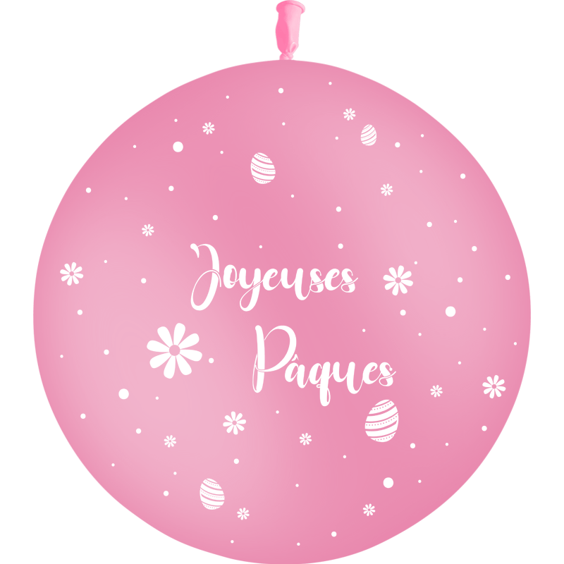 1 Ballon Latex 3' Joyeuses Pâques Rose - PMS