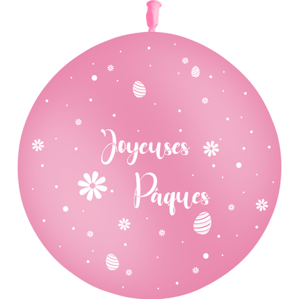 1 Ballon Latex 3' Joyeuses Pâques Rose - PMS
