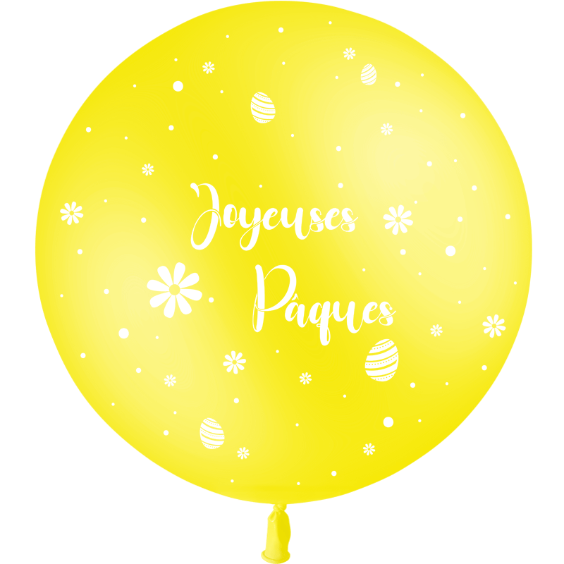 1 Ballon Latex 3' Joyeuses Pâques Jaune Citron Hélium - PMS