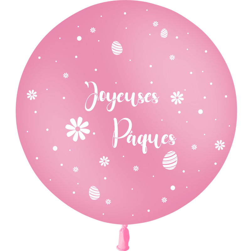 1 Ballon Latex 3' Joyeuses Pâques Rose Hélium - PMS