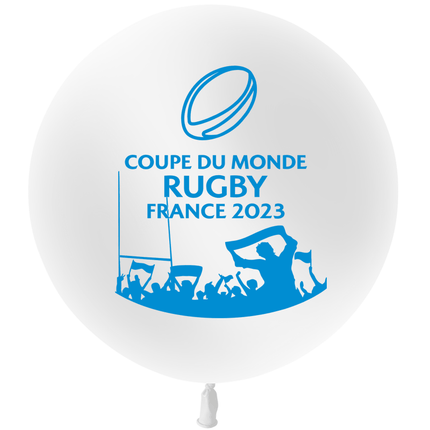 Ballon 86cm Coupe du Monde Rugby Blanc HELIUM - PMS