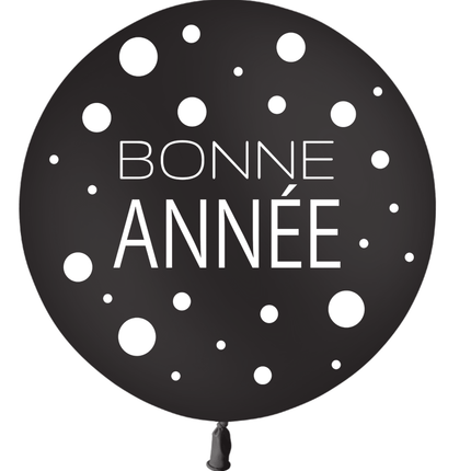 1 Ballons Latex 86cm Bonne Année Noir HELIUM - PMS