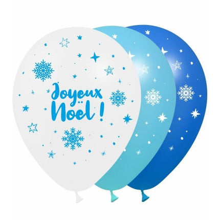 8 Ballons Latex 30cm Joyeux Noël Assortiment Glacial - PMS