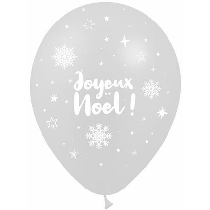 8 Ballons Latex 30cm Joyeux Noël Argent - PMS