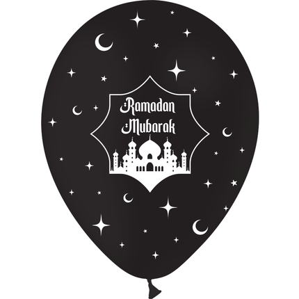 8 Ballons Latex 30cm Ramadan Mubarak Noir - PMS