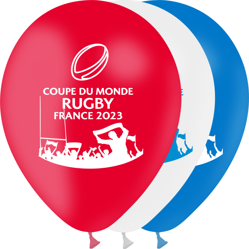 10 Ballons Coupe du Monde Rugby Bleu Blanc Rouge 12