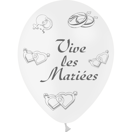8 Ballons HG95 Vive les Mariées Femmes Blanc - PMS