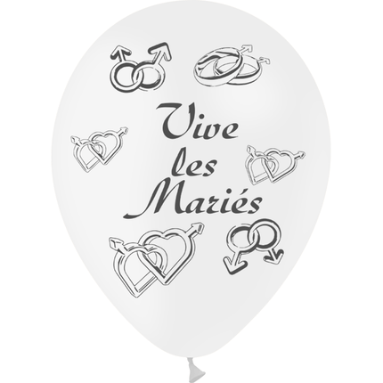 8 Ballons HG95 Vive les Mariés Hommes Blanc - PMS