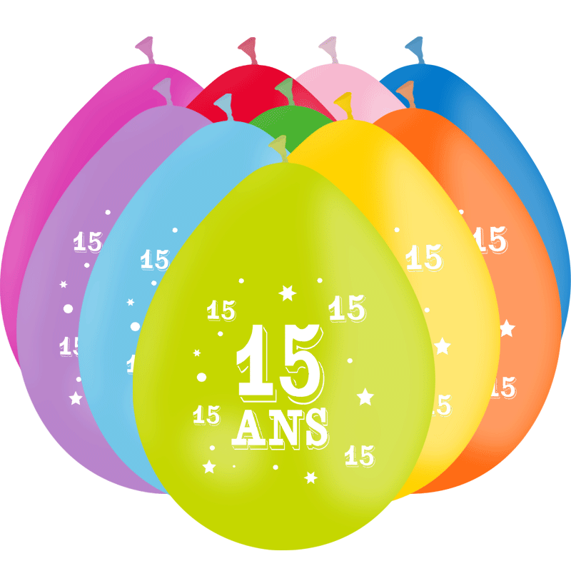 10 Ballons Latex HG95 ( Air ) 15 Ans Assortis - PMS
