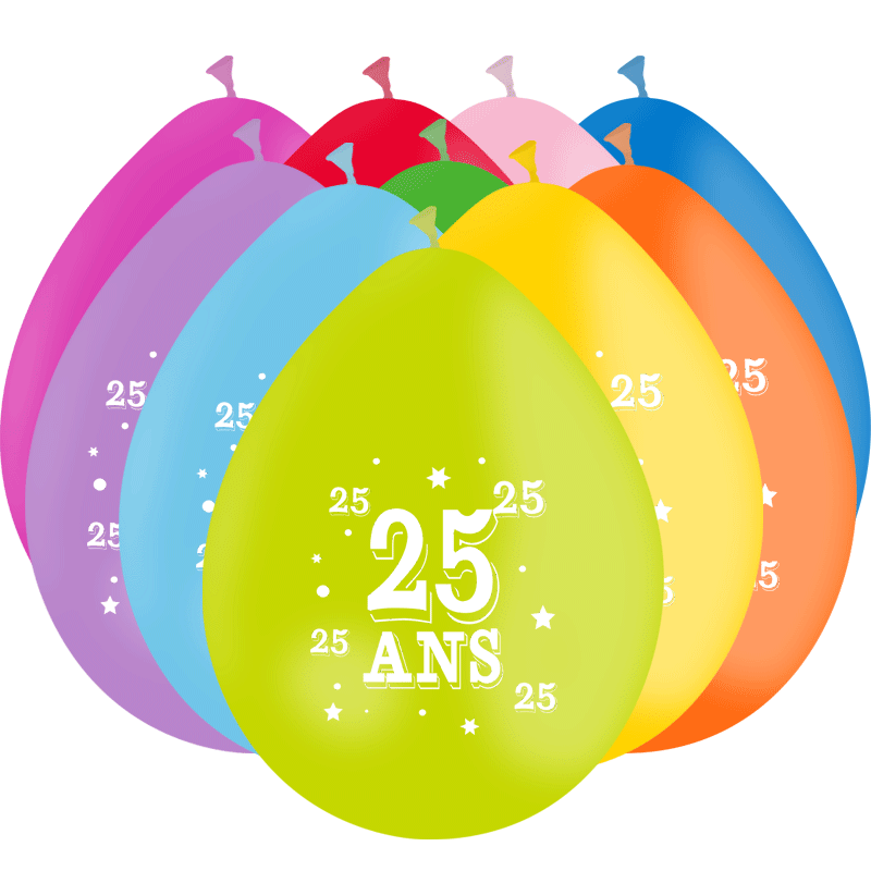 10 Ballons Latex HG95 ( Air ) 25 Ans Assortis - PMS