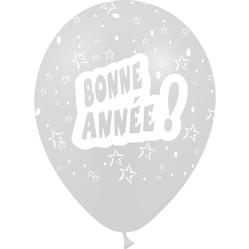 100 Ballons Latex HG95 Bonne Année Métal Argent - PMS