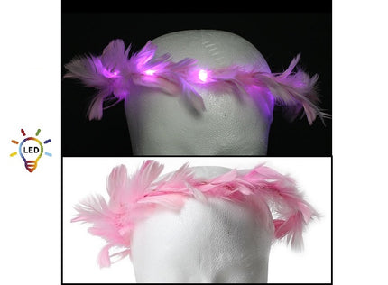 couronne de plumes rose lumineuse led''s rose