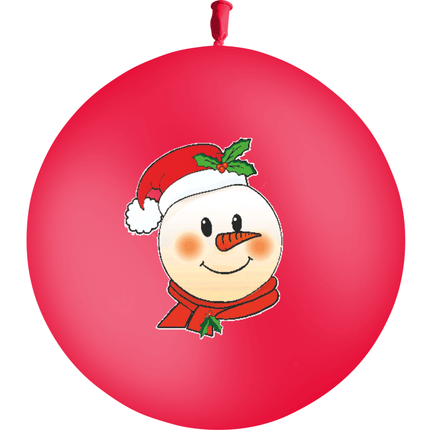 1 Ballon Latex HG3' Quadri Bonhomme De Neige Rouge - PMS