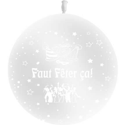 1 Ballon Latex 3' Faut Fêter ça ! Blanc - PMS