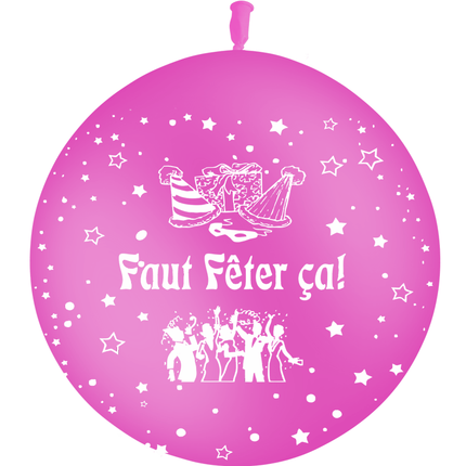 1 Ballon Latex 3' Faut Fêter ça ! Fuchsia - PMS