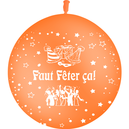 1 Ballon Latex 3' Faut Fêter ça ! Orange - PMS