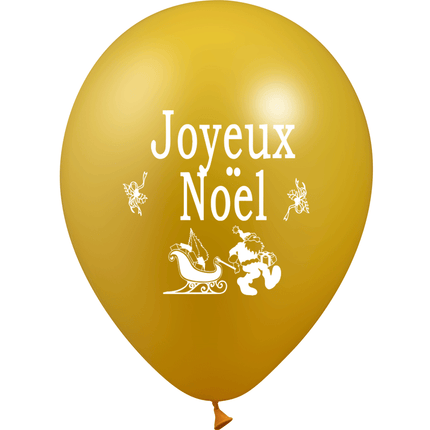 10 Ballons Latex HG95 Joyeux Noël Métal Or - PMS