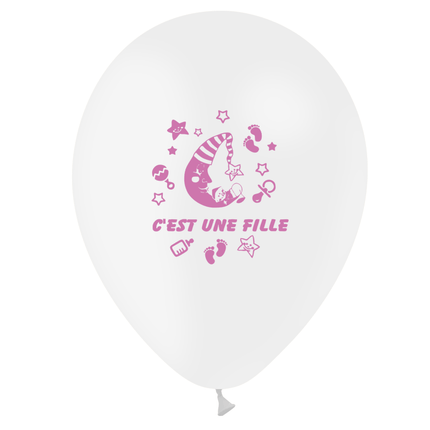 10 Ballons Latex HG95 C'est une Fille Blanc - PMS