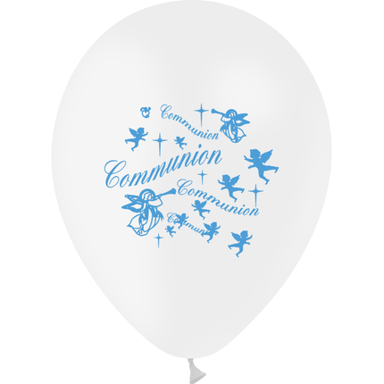 10 Ballons Latex HG95 Communion Garçon Blanc & Ciel - PMS
