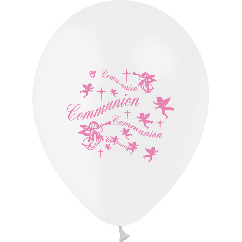 10 Ballons Latex HG95 Communion Fille Blanc & Rose - PMS