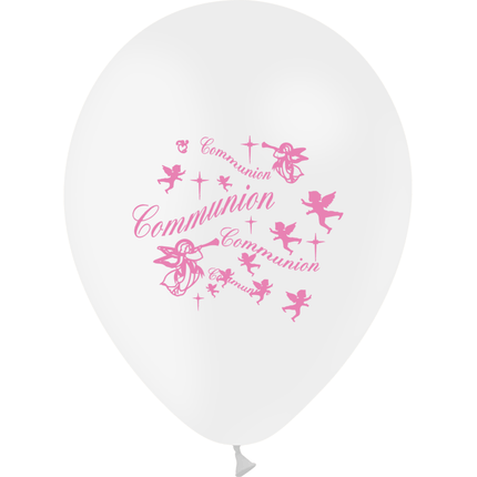 10 Ballons Latex HG95 Communion Fille Blanc & Rose - PMS