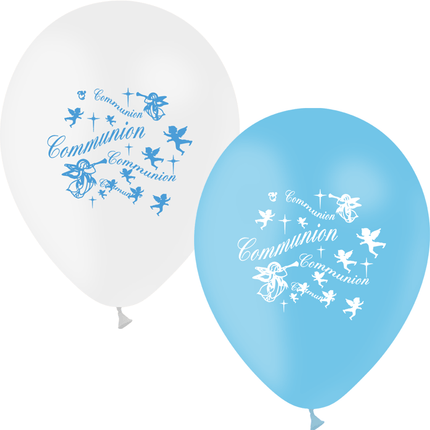 10 Ballons Latex HG95 Communion Blanc & Ciel - PMS