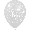 8 Ballons Latex HG95 Joyeuses Fêtes Argent - PMS