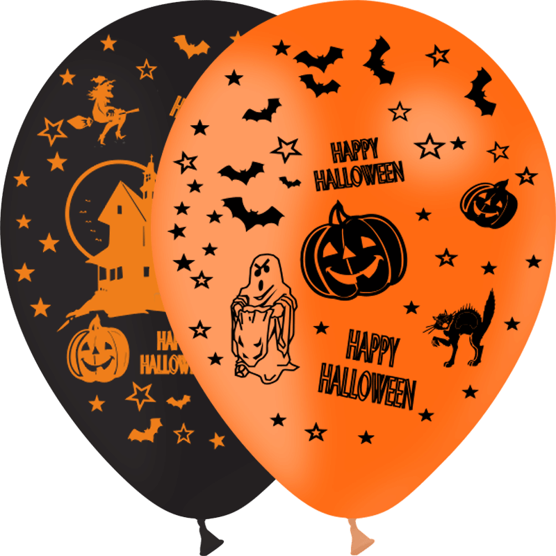 8 Ballons HG95 Halloween Orange & Noir - PMS