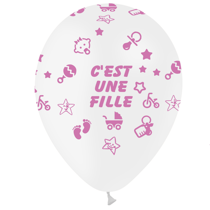 8 Ballons Latex HG95 C'est Une Fille Blanc - PMS