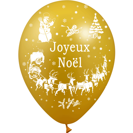 8 Ballons Latex HG95 Joyeux Noël Métal Or - PMS