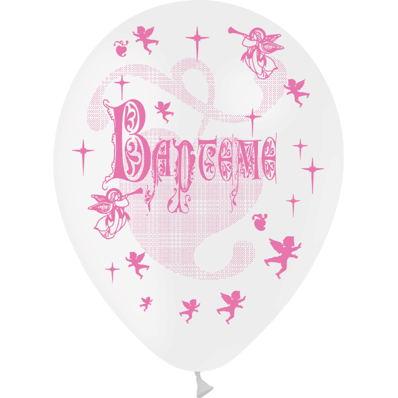 8 Ballons Latex HG95 Baptême Fille Blanc & Rose - PMS
