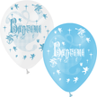 8 Ballons Latex HG95 Baptême Blanc & Ciel - PMS
