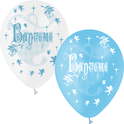 8 Ballons Latex HG95 Baptême Blanc & Ciel - PMS