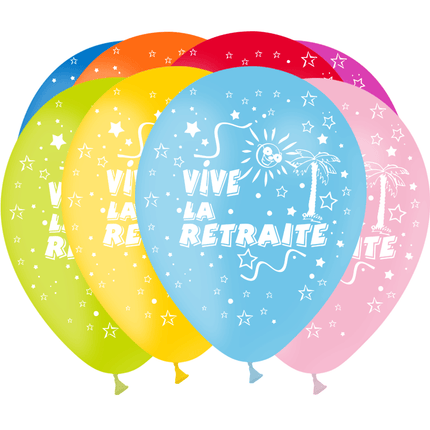 8 Ballons Latex HG95 Retraite Assortis - PMS