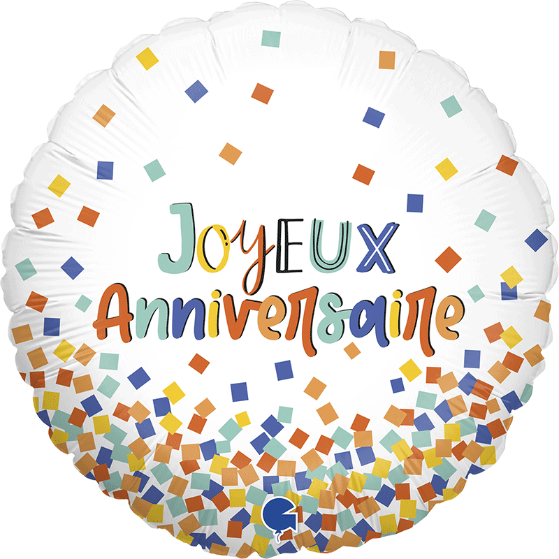 Ballon Aluminium 18″ Joyeux Anniversaire Confetti VRAC – Grabo