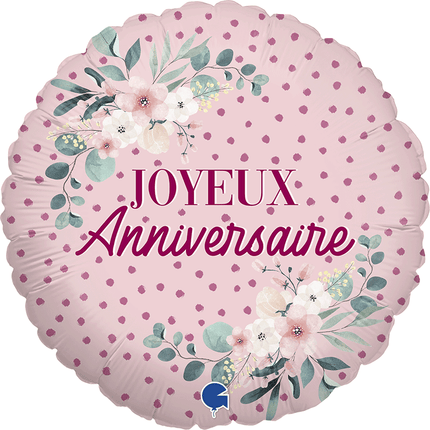 Ballon Aluminium 18″ Joyeux Anniversaire Fleurs – Grabo