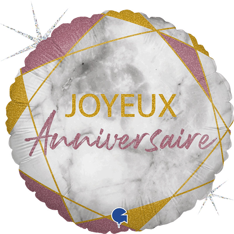 Ballon Aluminium 18″ Joyeux Anniversaire Marble Matte Rose Gold – Grabo