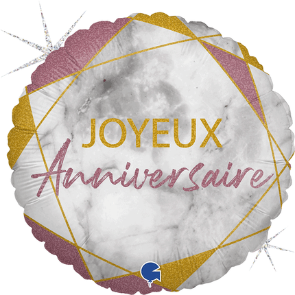 Ballon Aluminium 18″ Joyeux Anniversaire Marble Matte Rose Gold – Grabo